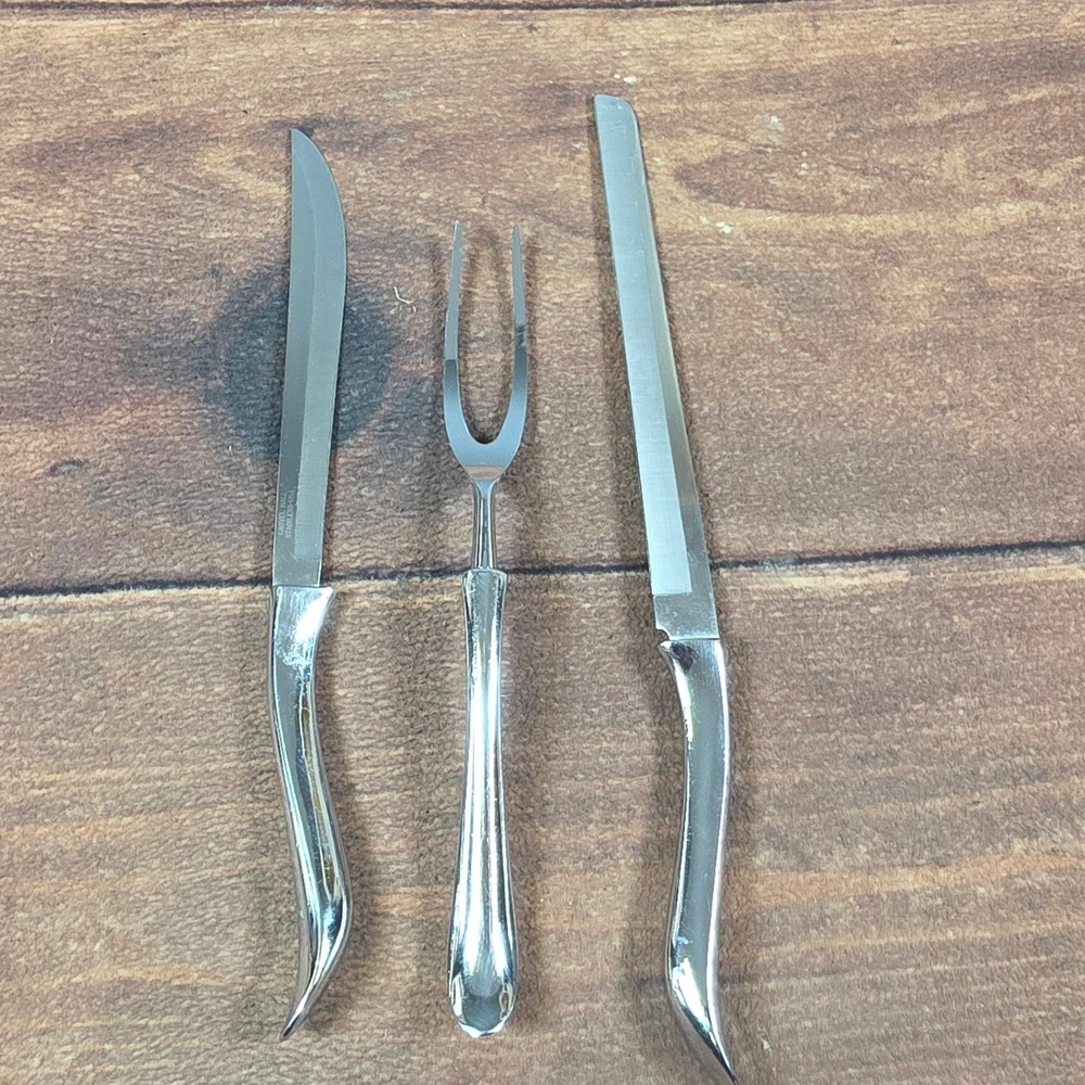 Carvel Hall Carving Set Home OS Silver Good MCM Stainless 3pc USA